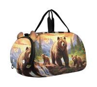 Borsone da viaggio per ragazze con fiori viola lilla borsa da viaggio Weekender Pernottamento Danza Bambini Bagaglio Ragazzi Carry on Duffel, Grizzly Bears Paesaggio 2, classico