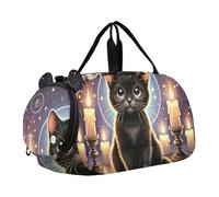 Borsone da viaggio per ragazze con gatto fatato farfalla fantasia borsone da viaggio weekend borsone da viaggio borsone da viaggio per bambini con tracolla, Stregoneria mistica del gatto nero
