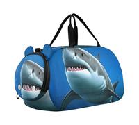 Borsone da viaggio per ragazzi borse da notte per bambine da viaggio con tracolla rosa ragnatela nera, Squalo Bianco Blu oceano, classico