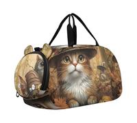 Borsone da viaggio per ragazzi borse da notte per bambini accoglienti gatti biblioteca libreria caldo ragazze borsone per viaggi palestra borsone per bambini bagagli, Vintage Cat Witch Hat Fall Leaves