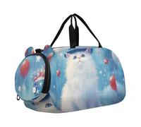 Borsone da viaggio per ragazzi borse da notte per bambini accoglienti gatti biblioteca libreria caldo ragazze borsone per viaggi palestra borsone per bambini bagagli, Palloncini con gatto bianco