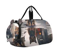 Borsone da viaggio per ragazzi borsone da viaggio con elefante carino stampa ghiaccio borsone da viaggio per ragazze tote scomparto per scarpe, Carino gattino Street Riflessione, classico