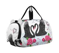 Borsone da viaggio per ragazzi, borsone da viaggio, per sport, danza, cigni, rose, cuori, San Valentino, Cigni Rose Cuori San Valentino, classico