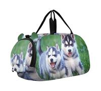 Borsone da viaggio per ragazzi, borsone da viaggio, per sport, danza, cigni, rose, cuori, San Valentino, erba carina cucciolo husky siberiano, classico