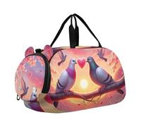 Borsone da viaggio per ragazzi con cardinali invernali Foresta durante la notte Weekender Borsone da viaggio per bambini, Coppia di piccioni di San Valentino, classico