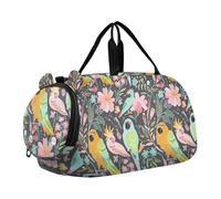 Borsone da viaggio per ragazzi con dinosauro colorato carino colorato borsone da viaggio per bambini borsone da palestra per bambini, Pappagallo Fiori Pastello Colorato Grigio, classico