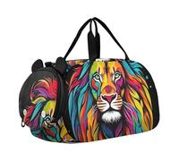 Borsone da viaggio per ragazzi con stampa lupo grigio animali selvatici borse da notte per bambine borse da viaggio per bambini da palestra, Leone Colorato Cartoon Nero, classico