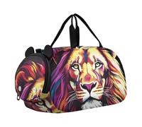 Borsone da viaggio per ragazzi con stampa lupo grigio animali selvatici borse da notte per bambine borse da viaggio per bambini da palestra, Leone Colorato Nero, classico