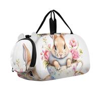 Borsone da viaggio per ragazzi con stampa lupo grigio animali selvatici borse da notte per bambine borse da viaggio per bambini da palestra, Acquerello Coniglio Tazza Da Tè Fiori, classico