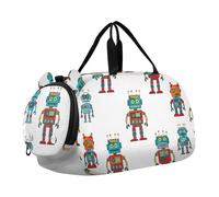 Borsone da viaggio per ragazzi con tracolla e rami di fiori rossi, Colorato Cartoon Robot Bianco, classico