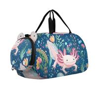 Borsone da viaggio per ragazzi e bambini, borse da fine settimana con girasoli vivaci foglie verdi borse da viaggio per palestra bagagli per bambini, Carino Axolotls Floreale Blu Mare, classico