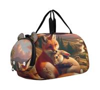 Borsone da viaggio per ragazzi Fox Raccoon Accogliente Love Night Weekender Pernottamento Ragazze Duffle Borse per Viaggi Palestra Duffle Bambini Bagagli, Scena della valle del tramonto delle volpi