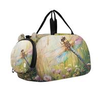Borsone da viaggio per ragazzi o ragazze con scomparto per scarpe, ali di libellula, fiori selvatici, borsa da viaggio per la notte