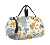 Borsone da viaggio per ragazzi o ragazze con scomparto per scarpe, elefante, giraffa, leopardo, tigre, borsa da viaggio per la notte