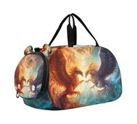 Borsone da viaggio per ragazzi o ragazze con scomparto per scarpe, fenice di fuoco nel cielo stellato, borsa da viaggio sportiva durante la notte