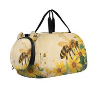 Borsone da viaggio per ragazzi o ragazze con scomparto per scarpe, fiore vintage ape miele borsa da viaggio per la notte