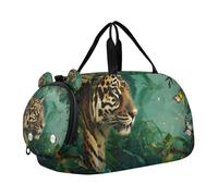 Borsone da viaggio per ragazzi o ragazze con scomparto per scarpe, fiori, tigre, farfalla, borsa da viaggio per la notte