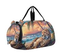 Borsone da viaggio per ragazzi o ragazze con scomparto per scarpe, ghepardo con palme sul mare, borsa da viaggio per la notte