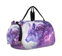 Borsone da viaggio per ragazzi o ragazze con scomparto per scarpe, lupi con fulmine intorno, borsa da viaggio sportiva durante la notte