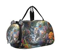 Borsone da viaggio per ragazzi o ragazze con scomparto per scarpe, tigre nella foresta, borsa da viaggio per sport durante la notte