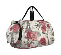 Borsone da viaggio per ragazzi o ragazze con scomparto per scarpe, Torre Eiffel linea rosa, borsa da viaggio sportiva per la notte