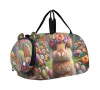 Borsone da viaggio per ragazzi, per la notte, per il weekender, da viaggio, per danza, per bambini, motivo: orso, cuccioli, montagna, arte, Corona floreale coniglietto Pasqua, classico