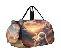 Borsone da viaggio per ragazzi, per la notte, per il weekender, da viaggio, per danza, per bambini, motivo: orso, cuccioli, montagna, arte, Adorabile tramonto di montagna degli orsi polari, classico