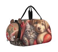 Borsone da viaggio per ragazzi, per la notte, per il weekender, da viaggio, per danza, per bambini, motivo: orso, cuccioli, montagna, arte, Romantico cucciolo gattino San Valentino 2, classico