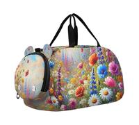 Borsone da viaggio per ragazzi, per la notte, per il weekender, da viaggio, per danza, per bambini, motivo: orso, cuccioli, montagna, arte, Fantasia floreale variopinta stravagante, classico