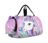 Borsone da viaggio per ragazzi Weekend Duffel Overnight Pink Seashells Sandy Beach Sun Duffle Bags per viaggio Tote Sport Dance Bag, Unicorno Fiaba Viola Arcobaleno, classico