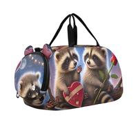 Borsone da viaggio per ragazzi Weekend Duffel Pernottamento Viaggio Borse Ragazze Tote Scomparto Scarpa Pinguino Coppia Cuore Amore, Romantico procione Valentine Amore, classico