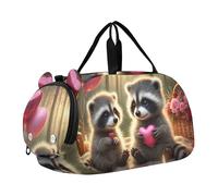 Borsone da viaggio per ragazzi Weekend Duffel Pernottamento Viaggio Borse Ragazze Tote Scomparto Scarpa Pinguino Coppia Cuore Amore, Carino Raccoon Candlelight Love, classico
