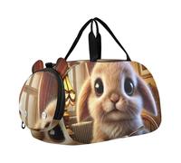 Borsone da viaggio per ragazzi Weekend Duffel Pernottamento Viaggio Borse Ragazze Tote Scomparto Scarpa Pinguino Coppia Cuore Amore, Adorabile Bunny Tea Time, classico