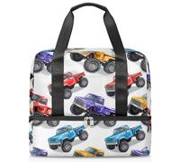 Borsone da viaggio per uomini, donne, ragazze e ragazzi, 21 l, borsa da weekend separata per sport, palestra, viaggi, weekender, camion colorati con mostri, Colore, 21L, Borsone da viaggio