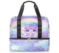 Borsone da viaggio per uomini, donne, ragazze e ragazzi, 21 l, borsa per il fine settimana, borsa da viaggio per sport, palestra, viaggi, weekender, carino arcobaleno Kawaii angelo gatto, Colore, 21L,