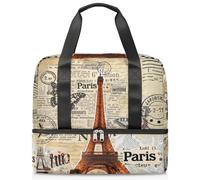 Borsone da viaggio per uomini, donne, ragazze e ragazzi, 21 l, borsa per il fine settimana separata per sport, palestra, viaggi, weekend, tema vintage, torre Eiffel, Colore, 21L, Borsone da viaggio