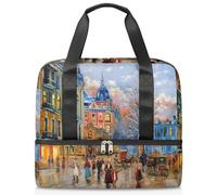 Borsone da viaggio per uomini, donne, ragazze e ragazzi, 21 l, borsa per il fine settimana separata per sport, palestra, viaggi, weekend, pittura vintage con paesaggio stradale, Colore, 21L, Borsone