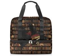 Borsone da viaggio per uomini, donne, ragazze e ragazzi, 21 l, borsa per il fine settimana separata per sport, palestra, viaggi, weekender, libreria vintage con gatti, Colore, 21L, Borsone da viaggio