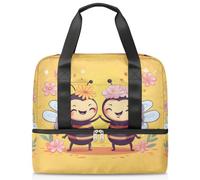 Borsone da viaggio per uomini, donne, ragazze e ragazzi, 21 l, borsa per il fine settimana separata per sport, palestra, viaggi, weekend, divertente, cartone animato, ape, fiore, Colore, 21L, Borsone