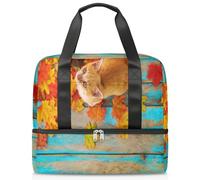 Borsone da viaggio per uomini, donne, ragazze e ragazzi, 21 l, borsa per il fine settimana separata per sport, palestra, viaggi, weekend, autunno foglie d'acero carino gatto, Colore, 21L, Borsone da