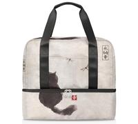 Borsone da viaggio per uomini, donne, ragazze, ragazzi, 21 l, borsa per il fine settimana, per sport, palestra, viaggi, weekend, pittura giapponese con gatto nero, Colore, 21L, Borsone da viaggio