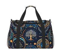 Borsone da viaggio per uomini e donne, con stampa di icone spaziali, con albero della vita, borsa da viaggio pieghevole e spaziosa borsa da viaggio per riporre articoli da toeletta, articoli personali