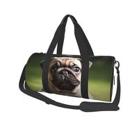 Borsone da viaggio per uomo e donna, con scomparto per scarpe, grande capacità, borsa per la notte con cuccioli di carlino, borsa da palestra per viaggi, yoga, Nero , Taglia unica