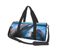 Borsone da viaggio per uomo e donna, con scomparto per scarpe, grande capacità, borsa per la notte, due delfini nell'acqua, borsa da palestra per viaggi, yoga, Nero , Taglia unica