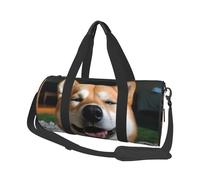 Borsone da viaggio per uomo e donna, con scomparto per scarpe, grande capacità, borsa per la notte Shiba Inu Smile Tongue Out Carry On Tote Bag Sport Gym Bag per viaggi yoga, Nero , Taglia unica