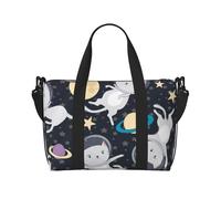 Borsone da viaggio per uomo e donna, grande borsa da palestra resistente all'acqua con scritta "Merry Christmas" con pupazzo di neve felice, borsone con tracolla, Fun Cat Astronauta, One Size, Borsone