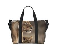 Borsone da viaggio per uomo e donna, regolabile, di grande capacità, borsa da viaggio per la notte, impermeabile, per sport, palestra, viaggi, yoga, Leonessa Con Cucciolo, Taglia unica