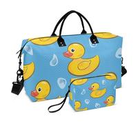Borsone da viaggio, piccola anatra gialla sul fiume blu, borsa da palestra con borsa portaoggetti, borsa per la notte, per uomini e donne, viaggi, sport, yoga, Multicolore, Taglia unica