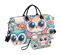 Borsone da viaggio, piccolo gufo carino e fiori, borsa da palestra con borsa portaoggetti, borsa per la notte, per uomini e donne, viaggi, sport, yoga, Multicolore, Taglia unica