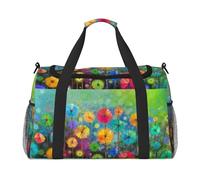 Borsone da viaggio, pieghevole, bagaglio a mano con tracolla staccabile, per weekend, palestra e pendolari in aeroporto, stile astratto con fiori colorati, 50 x 33 x 26 cm, Fiori colorati di stile